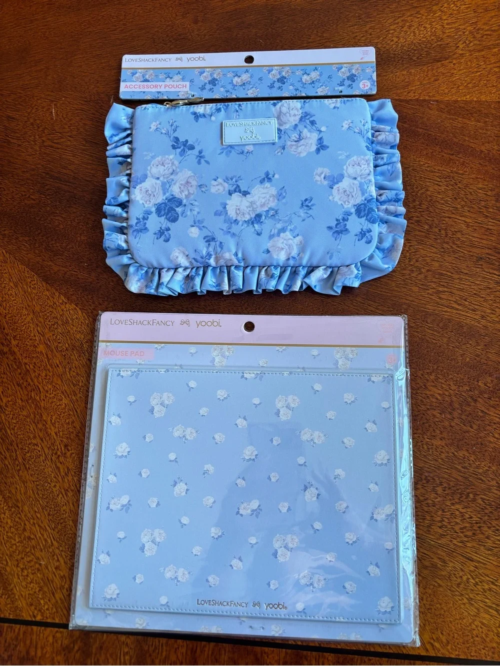 LoveShackFancy x yoobi Blue Floral Accessory Pouch & Matching Mouse Padu
